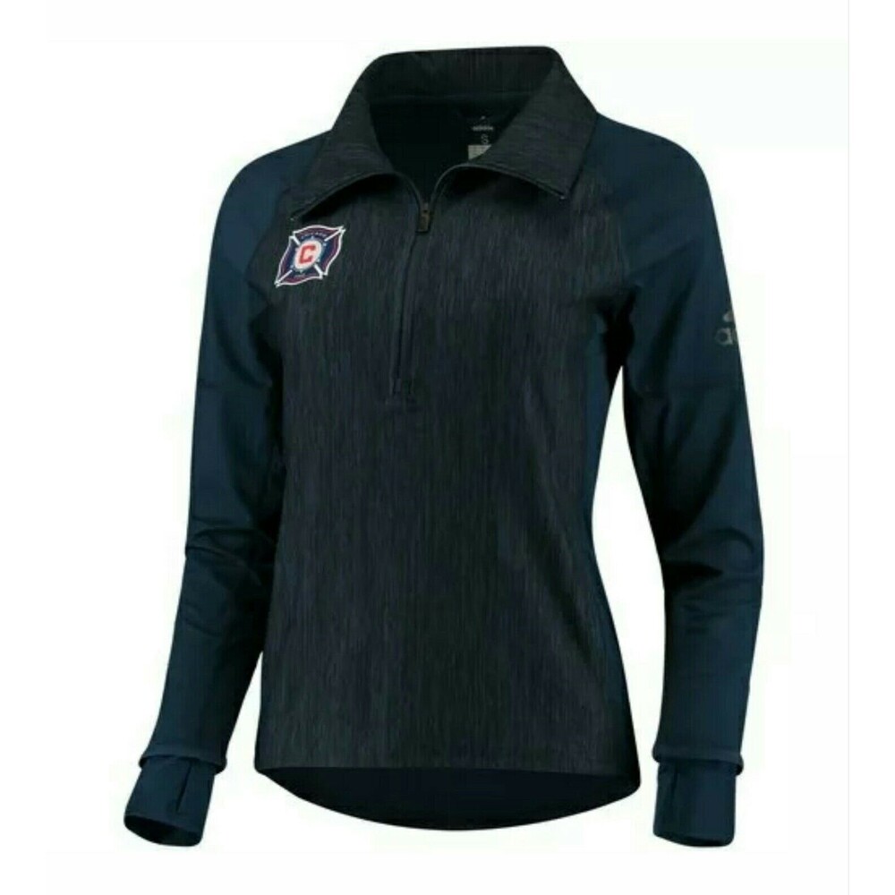 Adidas Climalite MLS Chicago Fire Womens M Jacket Blue 1/4 Zip Pullover Slim-Fit